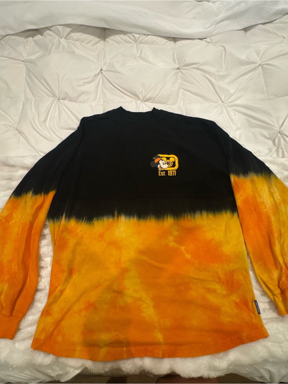 Disney Black & Orange Tie-Dye Long Sleeve Tee with Small Chest Logo